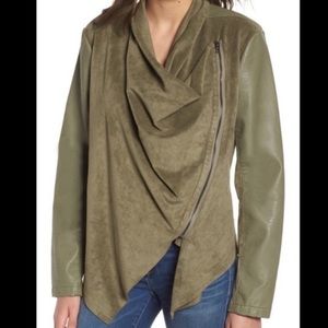Blank NYC Vegan Leather and Ponte Drape Dark Green Jacket